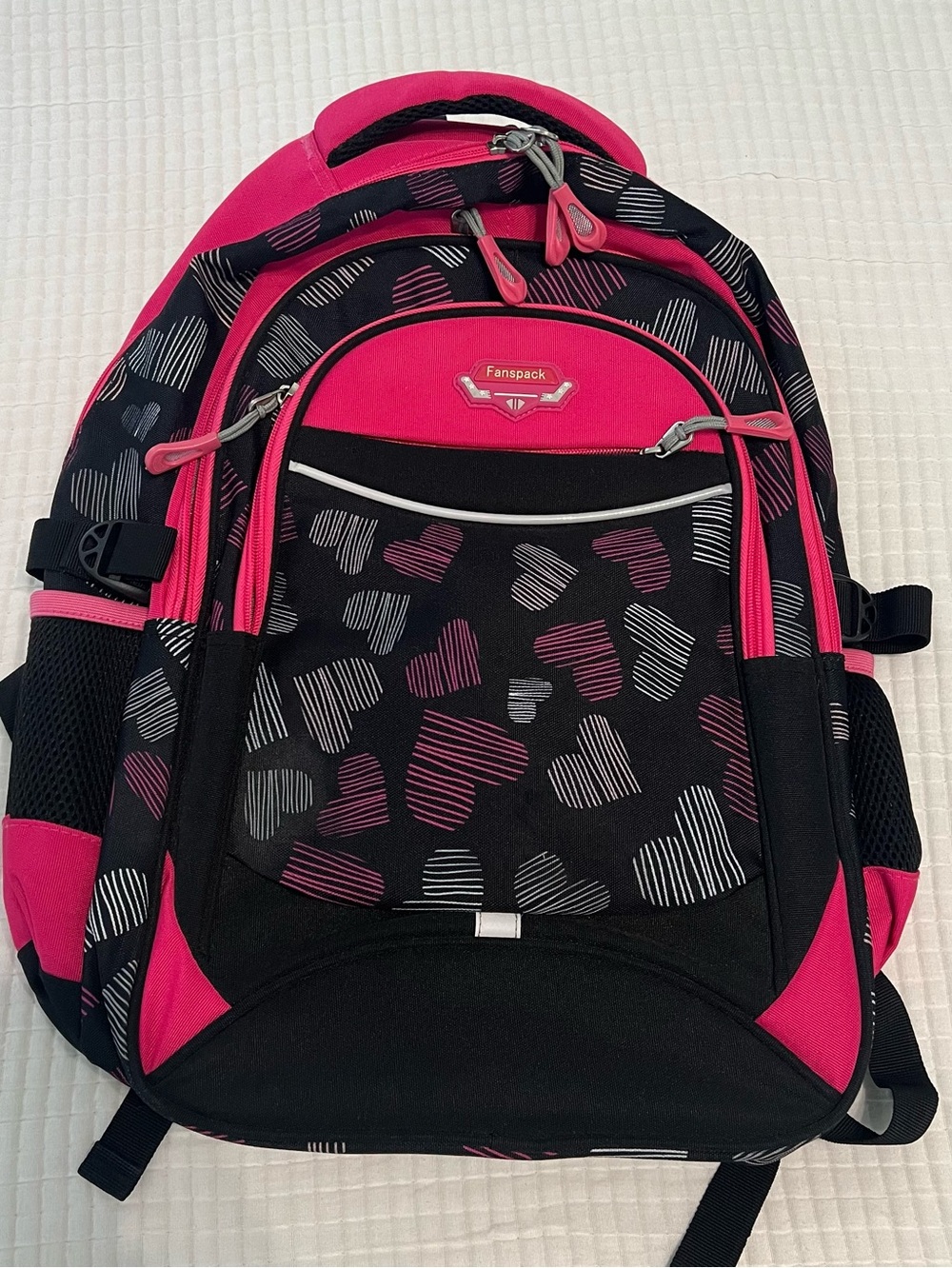 Fanspack Pink & Black Heart Print Backpack